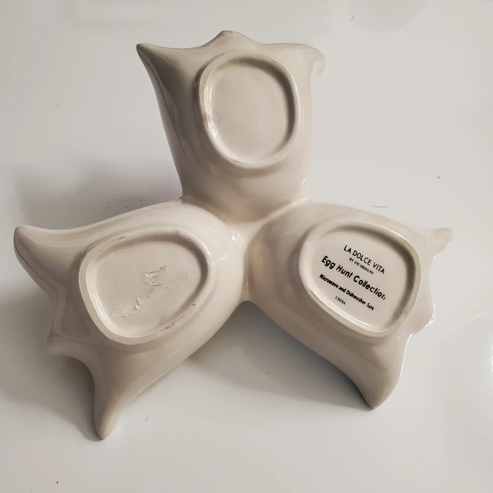 🌷3 Part🌷Pink🌷Yellow🌷Blue Tulips 🌷 Green Handle Glazed Ceramic Serving Dish - Picture 3 of 6